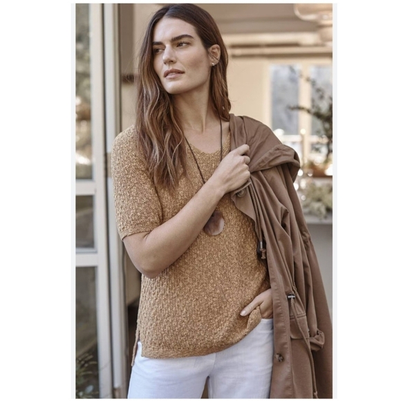 J Jill Dimensional Elbow Sleeve Short Sleeve Knit Sweater Size Large - Picture 1 of 7